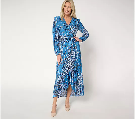 BEAUTIFUL by Lawrence Zarian Petite Faux Wrap Pleated Dress - QVC.com | QVC