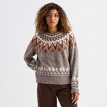 new!a.n.a Womens Crew Neck Long Sleeve Geometric Pullover Sweater | JCPenney