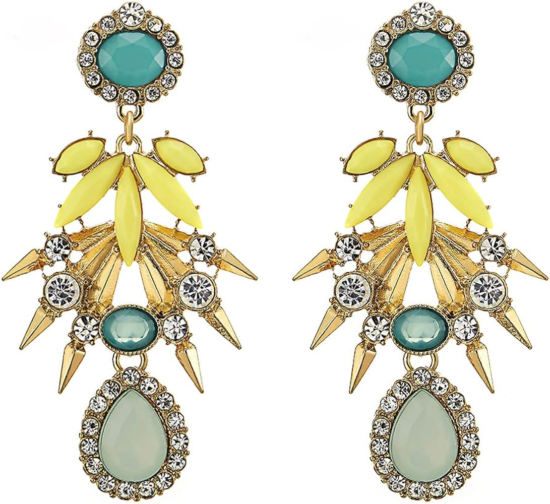 Bohemian Statement Earrings Colorful Gem Stone Rhinestone Cluster Chandelier Flower Petal Long Dr... | Amazon (US)