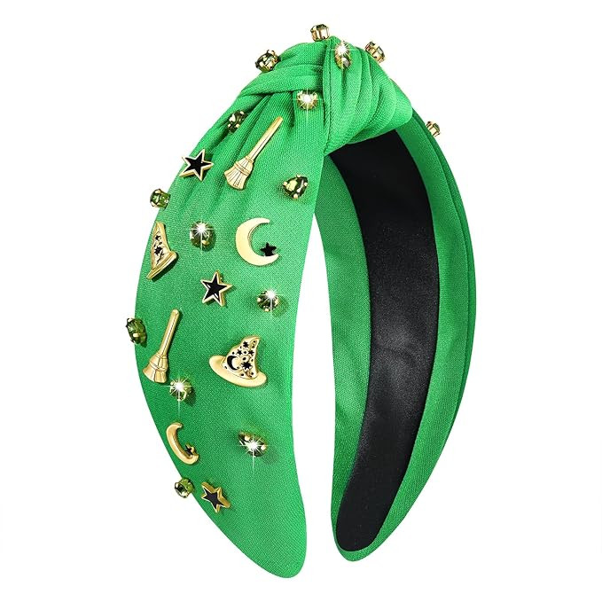 Green Witch Headbands for Women Girls Witch Hat Broom Knotted Headband for Elphaba Fans Witch Bir... | Amazon (US)