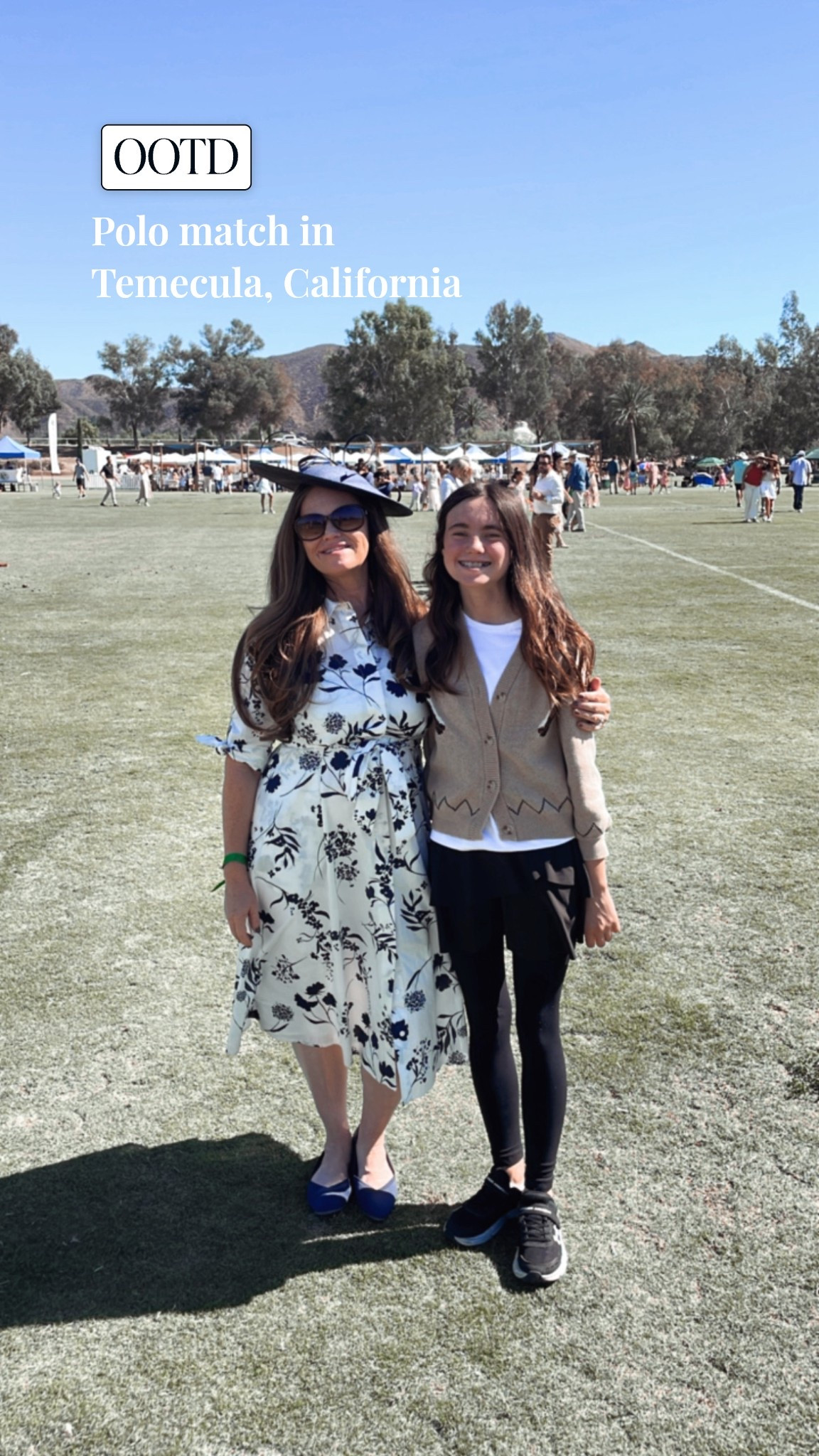 What my daughter and I wore to a recent polo match in Temecula, California. 

#printdress #horsesweater #blueandwhite #collardress #facinator 

#LTKootd #LTKselfcare #LTKmomlife