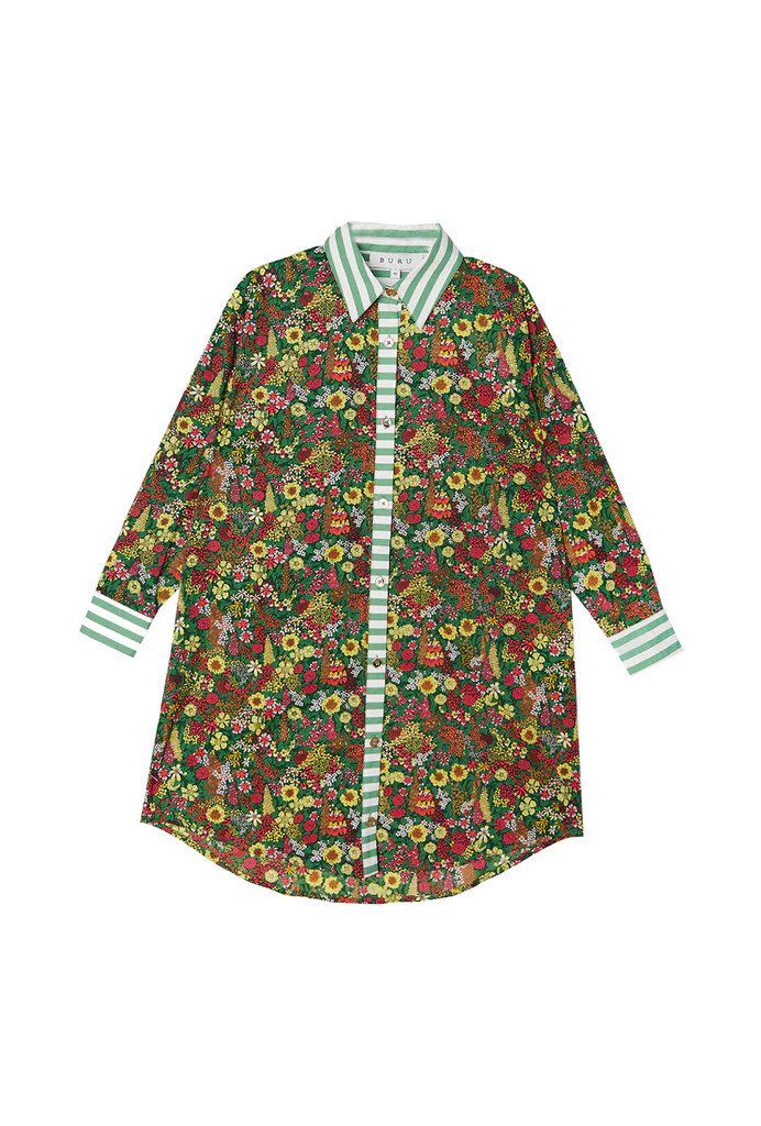 Slim Fit Boyfriend Shirtdress - Green Floral | Shop BURU