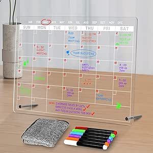 Acrylic Dry Erase Calendar Board to Do List Desktop Clear Memo Note Board, 9x13" Tabletop Whitebo... | Amazon (US)