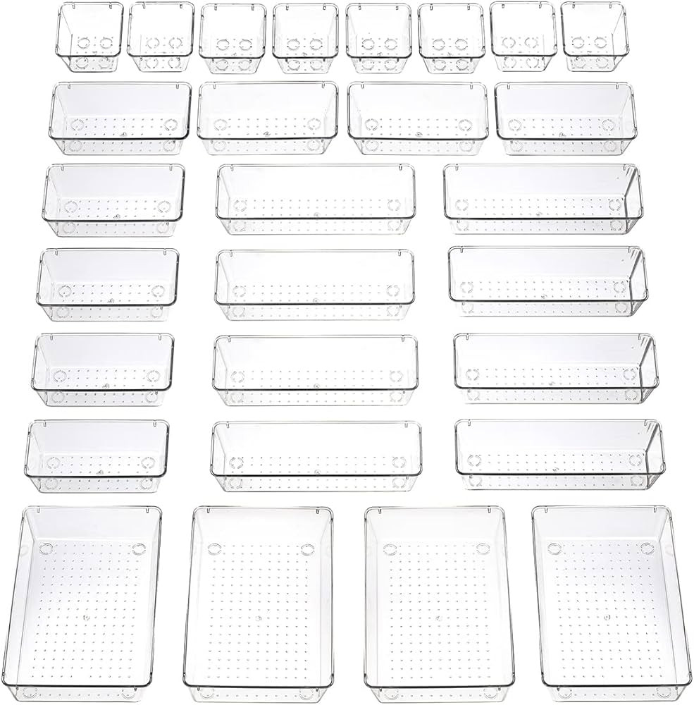 Byomostor 28PCS Clear Plastic Drawers Organizer in 4 Sizes, Ultimate Storage Bins for Bathroom, V... | Amazon (US)