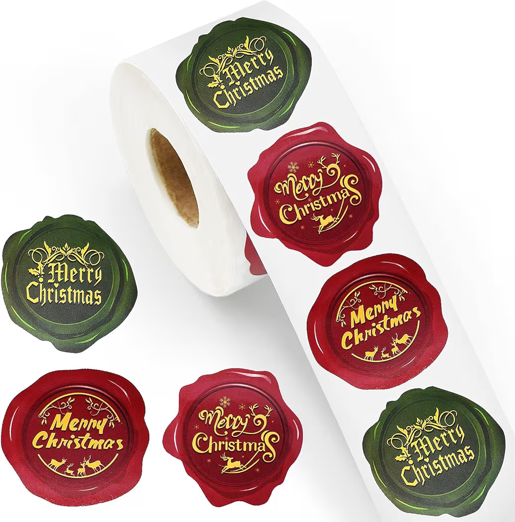 500 Pieces 1.5 Inch Christmas Stickers Roll for Envelope - 3 Designs Stamp Shape Round Merry Chri... | Amazon (US)
