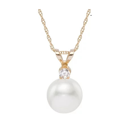 Pearlyta 14k Yellow Gold Button White Freshwater Button Pearl and 5pt TDW Diamond Pendant Necklace (H-I color I1-I2 Clarity) 5-5.5mm | Walmart (US)