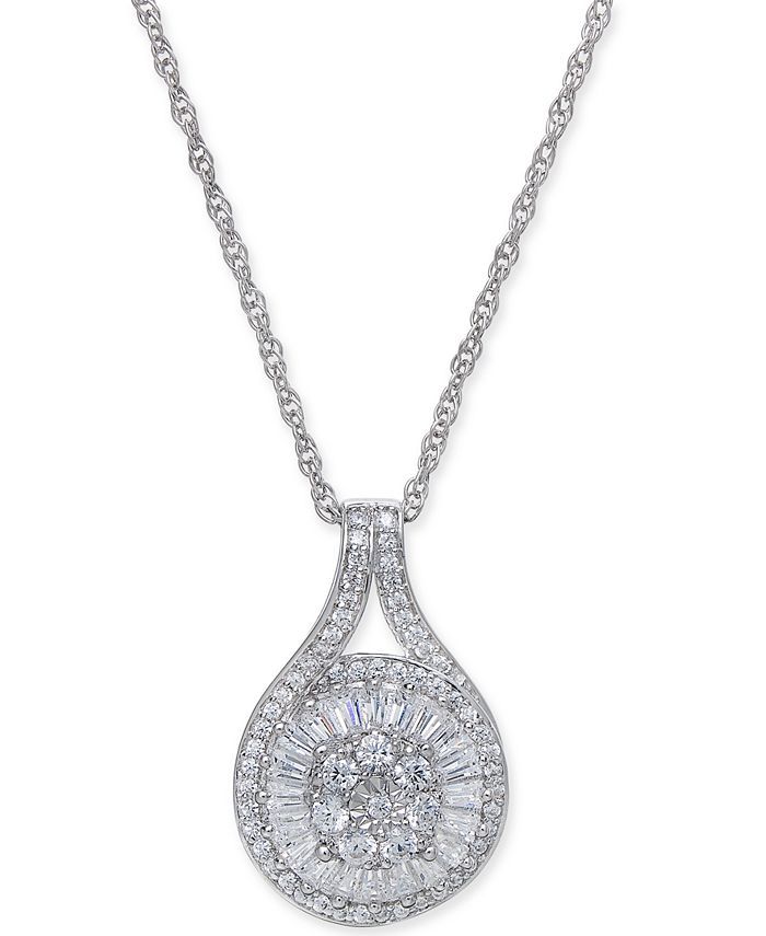 Macy's Diamond Baguette Cluster Pendant Necklace (1/2 ct. t.w.)  & Reviews - Necklaces  - Jewelry... | Macys (US)