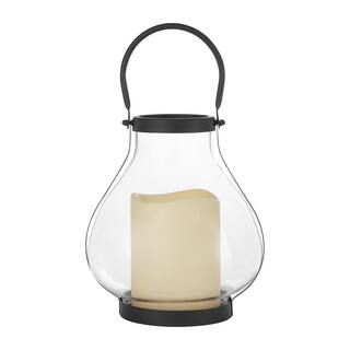 Hampton Bay 11 in. Glass Hurricane Lantern with Timer Candle 38538HD | The Home Depot