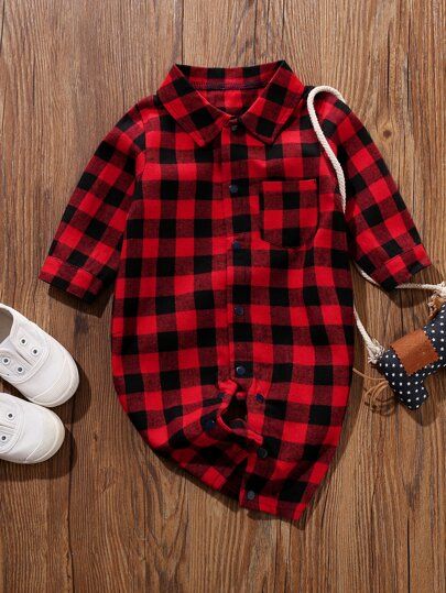 Yierying Baby Boy Gingham Pocket Patched Jumpsuit | SHEIN