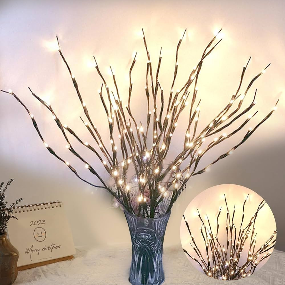 DK177 2 Pack Led Branch Light Battery Operated Lighted Branch Vase Filler Willow Tree Artificial ... | Amazon (US)