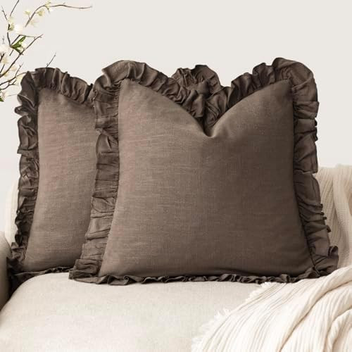 Foindtower Set of 2 Decorative Linen Fringe Ruffle Throw Pillow Covers Soft Boho Farmhouse Cushio... | Amazon (US)