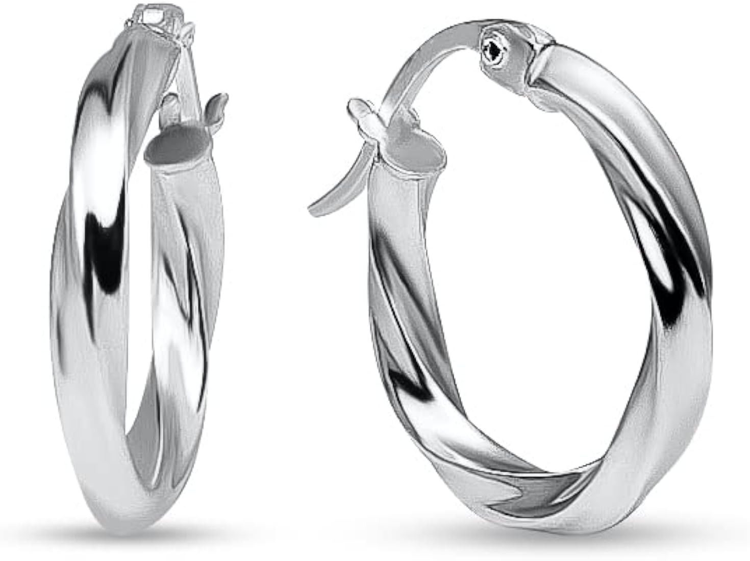 Sterling Silver Hoop Earrings, Twisted Round Design, High Polish Finish with Click-Top Closure, T... | Amazon (US)