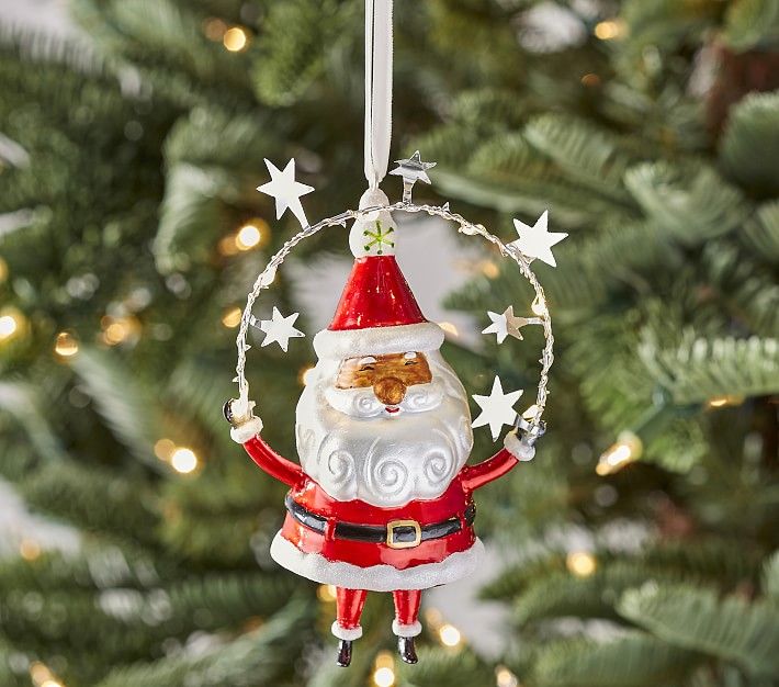 Light Up Black Santa Juggling Stars Mercury Glass Christmas Ornament | Pottery Barn Kids