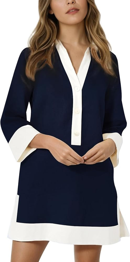 Kedera Women Botton Shirt Dress V Neck Short Sleeves Summer Casual Work Shift Tunic Dress with Po... | Amazon (US)