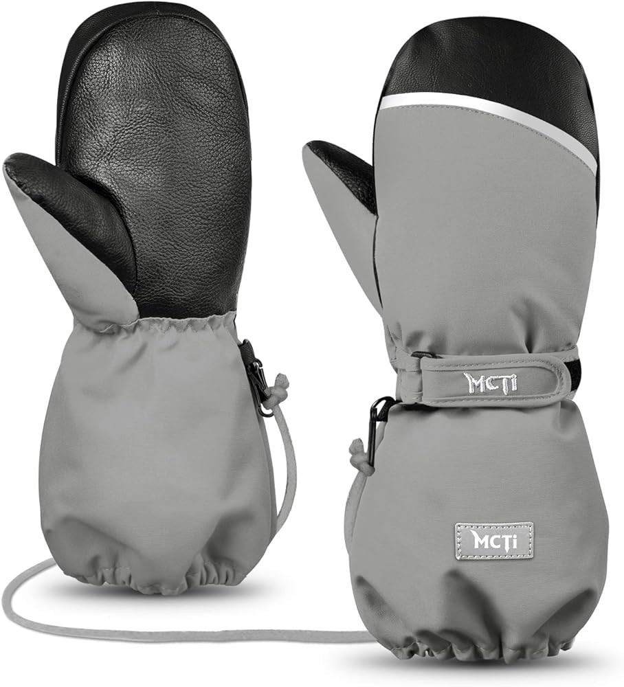 MCTi Kids Mittens Waterproof Winter Ski Warm Sherpa Lined Long Cuff with String Gray XXXS | Amazon (CA)