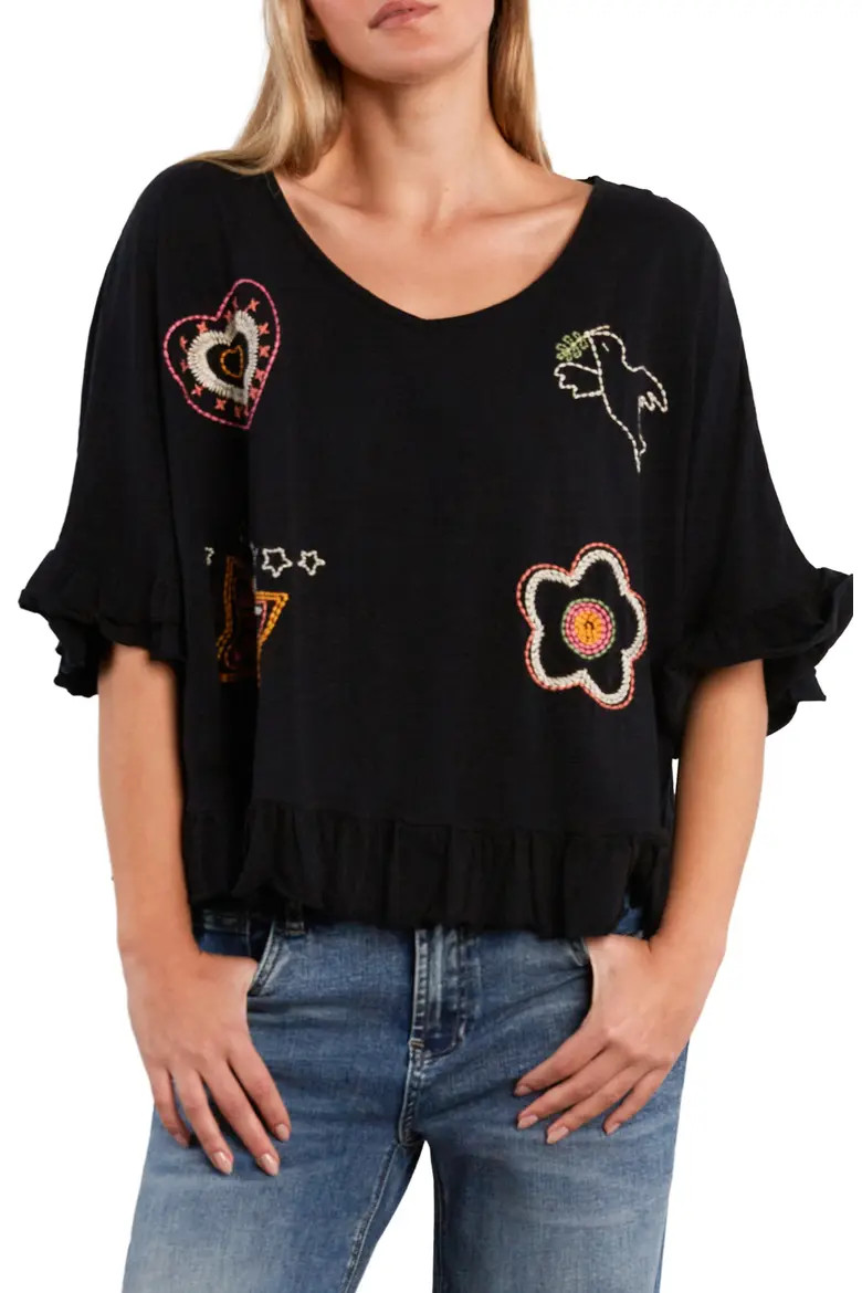 Worry Free Embroidered Ruffle Cotton Top (Women) | Nordstrom | Nordstrom
