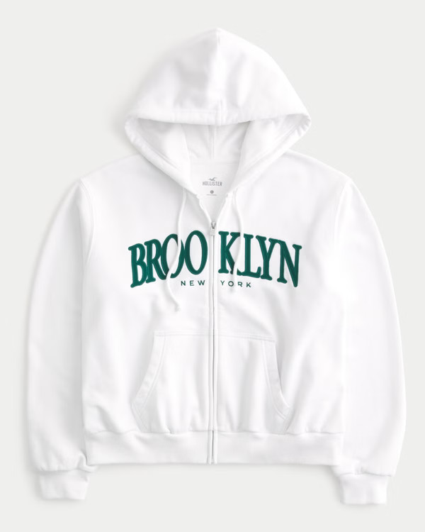 Easy Brooklyn New York Graphic Zip-Up Hoodie | Hollister (US)