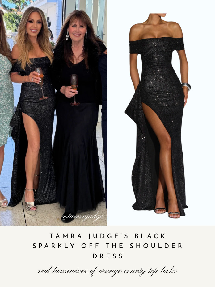 Tamra Judge's Black Sparkly Off The Shoulder Dress 📸= @tamrajudge 

 