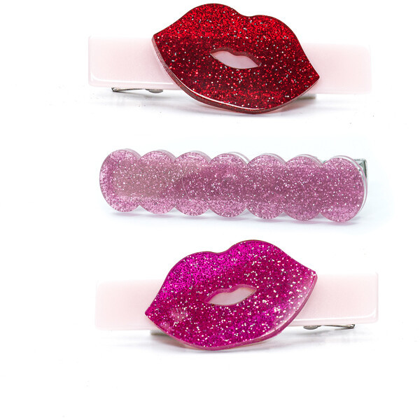 Lips Kisses Glitter Red Hair Clips | Maisonette
