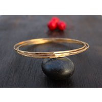 Thin 14K Solid Gold Bangle Hammered Bracelet | Etsy (US)