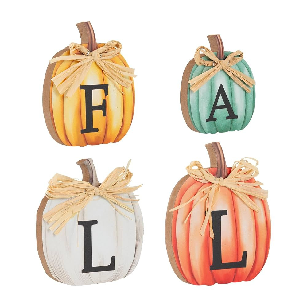 4 PCS Fall Pumpkin Wooden Signs Autumn Small Table Decoration Tiered Tray Pumpkin Tabletop Decor ... | Amazon (US)
