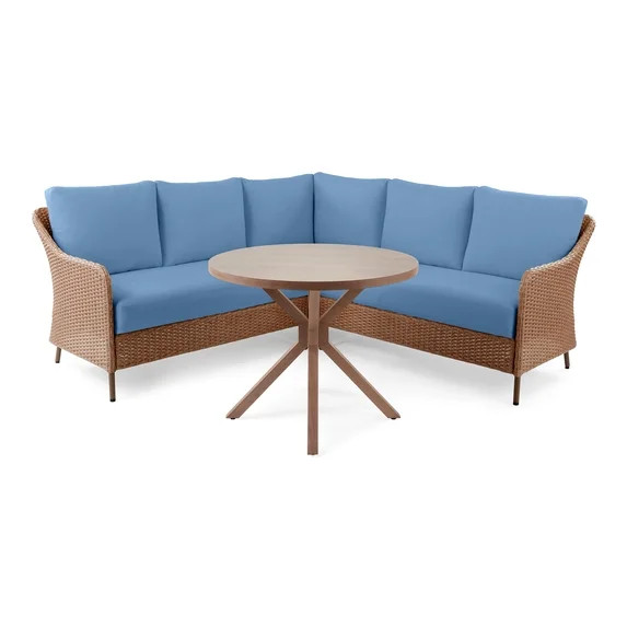 Mainstays Chelsea Outdoor Patio 4-Piece Sectional Dining Set, Blue | Walmart (US)