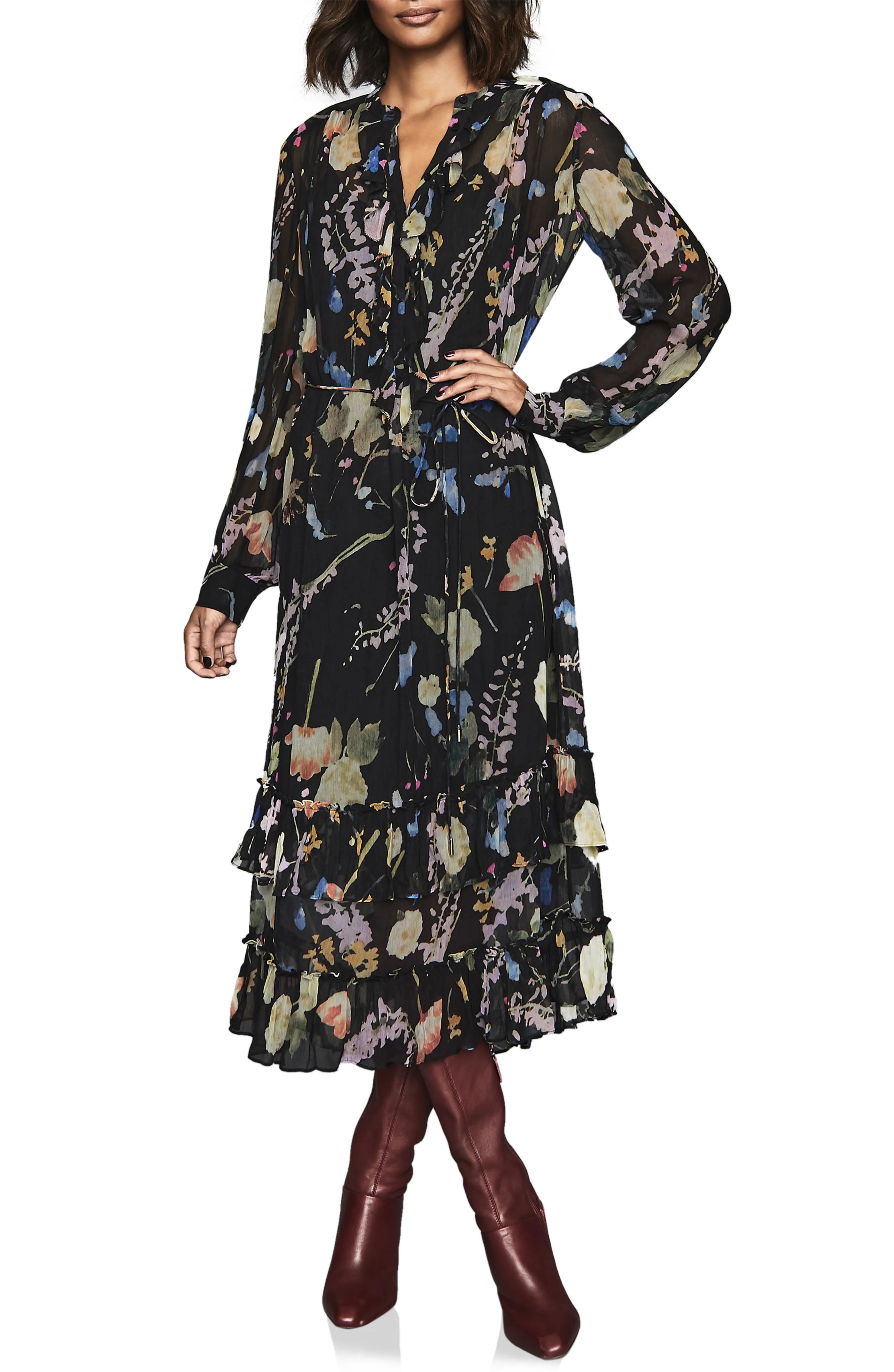 Sadie Romantic Floral Long Sleeve Midi Dress | Nordstrom