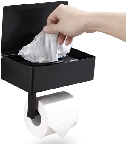 Day Moon Designs Matte Black Toilet Paper Holder with Shelf, Flushable Wipes Dispenser, and Storage  | Amazon (US)
