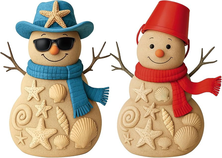 2 Pieces Christmas Beach Snowman Decorations Christmas Resin Sandbeach Snowman Figurine with Star... | Amazon (US)