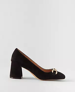 Chain Suede Block Heel Pumps | Ann Taylor (US)