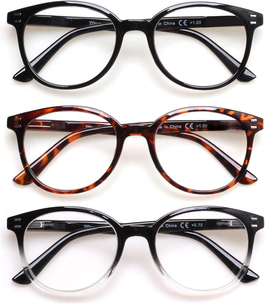 3 Pack Reading Glasses Spring Hinge Stylish Readers Black/Tortoise for Men and Women | Amazon (US)