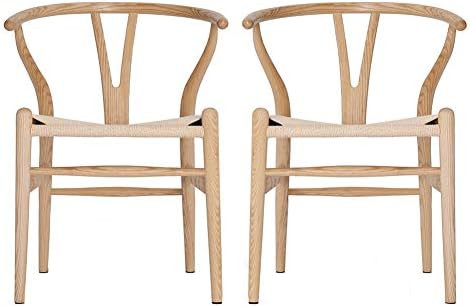 VODUR Wishbone Chair Natural Solid Wood Dining Chair/Hans Vegner Y Chair Rattan and Wood Accent A... | Amazon (US)