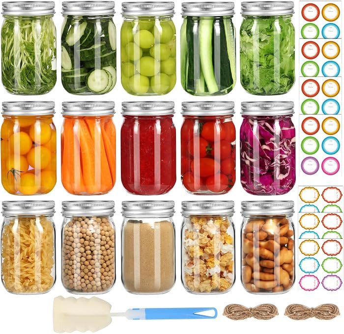 16oz Regular Mouth Mason Jars, 15-Pack Pint Canning Jars | Amazon (US)