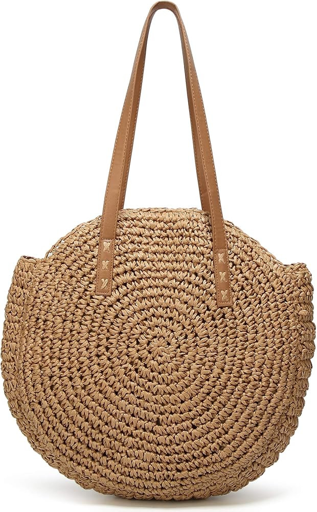Womens Large Straw Beach Tote Bag Hobo Summer Handwoven Bags Purse wth Pom Poms | Amazon (US)