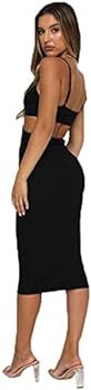 LouVasabuce Ladies Sexy Hollow Long Skirt Open Back Sleeveless Knitted Dress Sling Tight Dress Br... | Amazon (US)