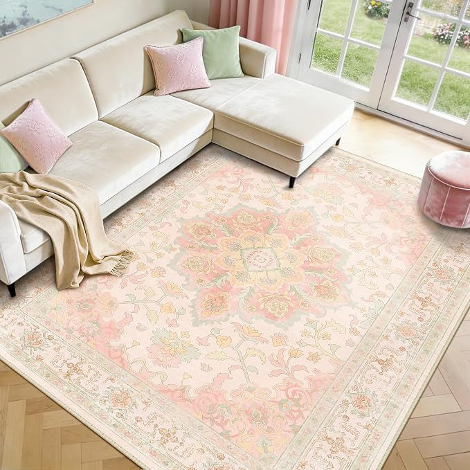 Machine Washable Rugs Nursery Rug 8x10 Cute Girl Non Slip Low Pile Water Repellent Soft Print Pat... | Amazon (US)