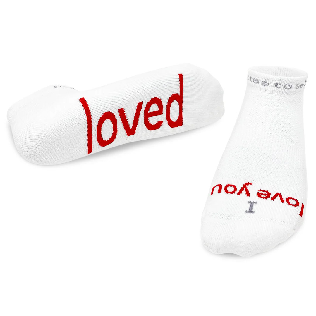 I love you - loved™ white low-cut socks with red words | notes to self