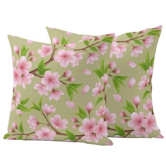 2 Pack Outdoor Waterproof Throw Pillow Covers,Spring Blossom Flower Leaf Decorative Square Pillow... | Walmart (US)