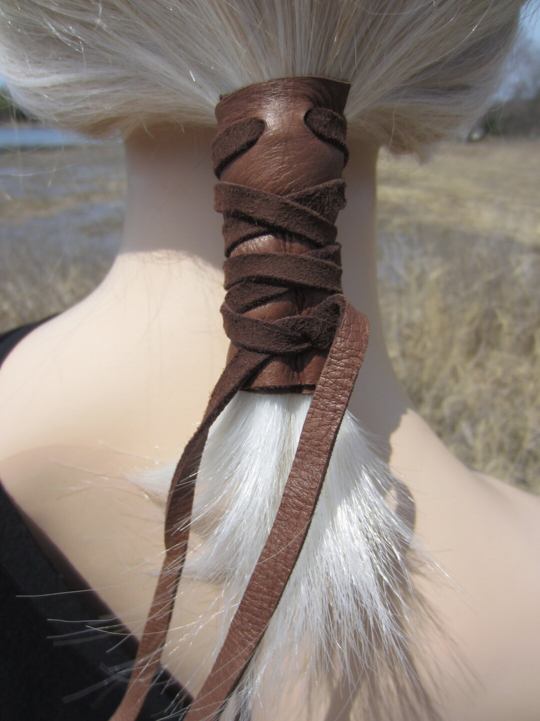 Ponytail Holder Hair Tie Brown Leather Wrap Pony Tail Cuff - Etsy | Etsy (US)