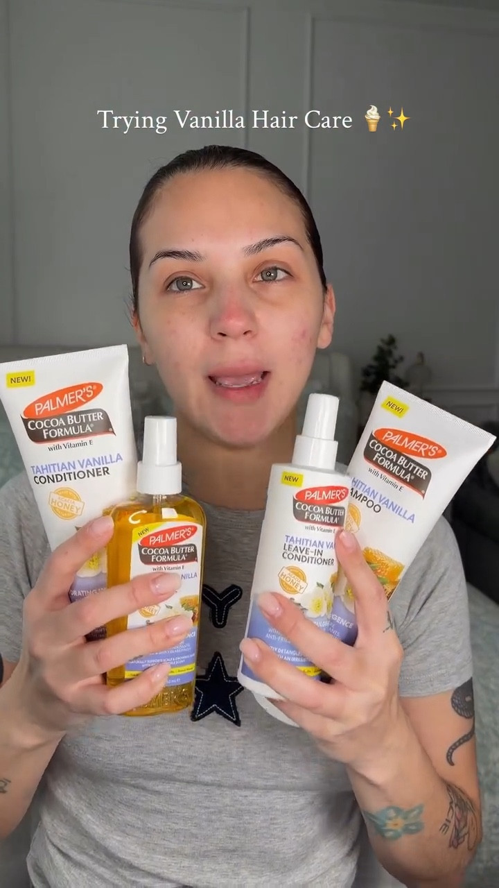 Trying the new vanilla hair care products from palmers! The vanilla addiction can’t be stopped 😭 these are so good!!! 

#haircare #newhairproducts #vanillagirl