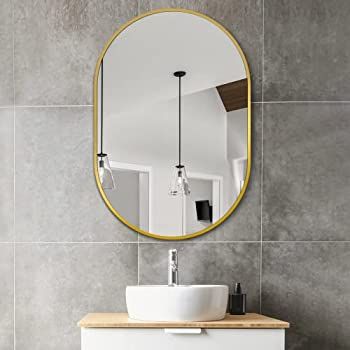 Bathroom Mirror for Wall, 36''x24'', Gold Oval Mirror for Bedroom Entryway Bathroom, Metal Framed... | Amazon (US)