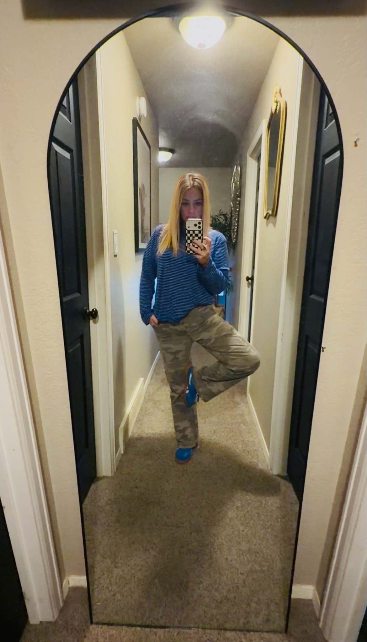 I got these Reebocks at TJ Maxx but found some very similar! Top is super soft and camo pants are my go to - both WalMart.

#LTKdayinmylife #LTKOver40 #LTKootd