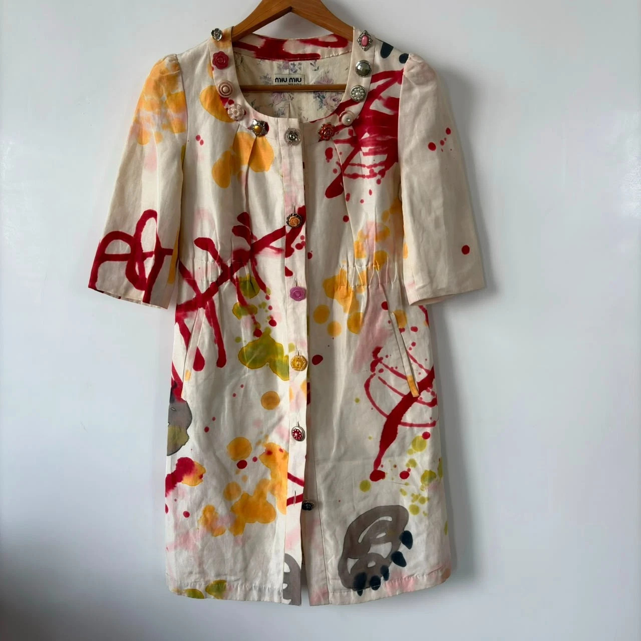 Miu Miu 2000s Abstract Art Multicolor Silk Button Detail Dress Size 34-36 | eBay | eBay US
