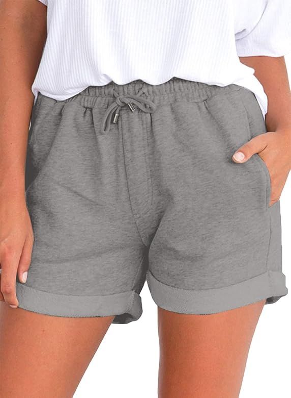 Dokotoo Women's Shorts Casual Summer Comfy Elastic Waist Drawstring Short Pants with Pockets | Amazon (US)