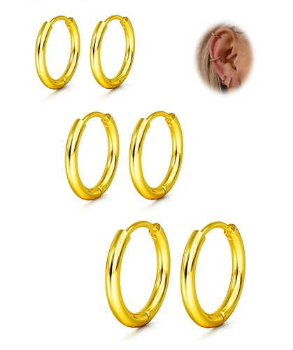 ORAZIO Small Hoop Earrings for Women - 316L Stainless Steel Small Hoops Earrings Set 14K Real Gol... | Amazon (US)