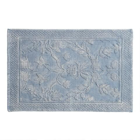 Navy Blue Acid Washed Rug Print Amanda Bath Mat | World Market