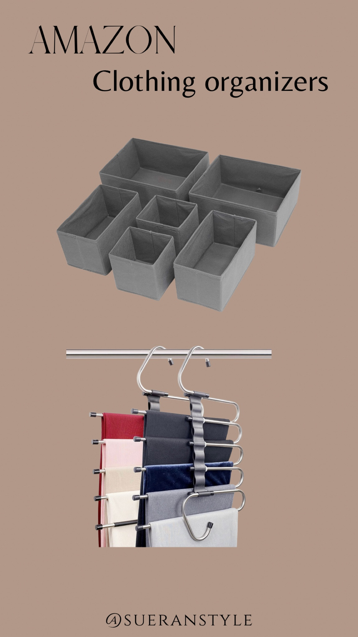 Clothing organizers:
Draw organizers I use for my underwear, socks, bras and tights.
Hangers helps a lot to organize my pants and to see them properly. 
#amazonorganizers #amazon 

#LTKFind