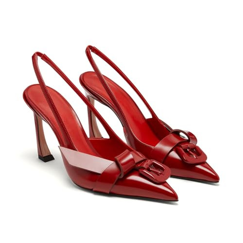 sugored Burgundy Slingback Heels for Women Red Pointed Toe Mules 8.5cm Comma Heel Slide Style Vegan Leather | Amazon (US)