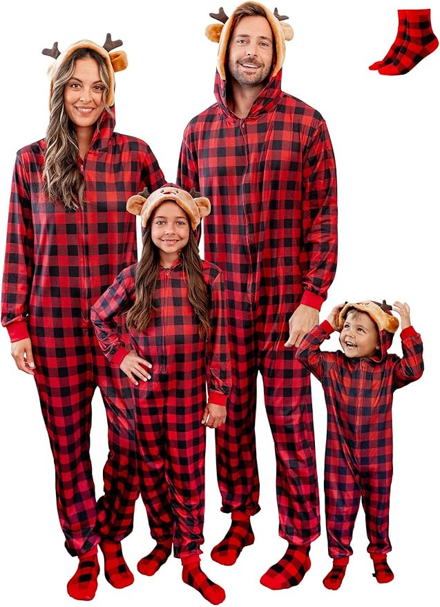 PATPAT Matching Family Christmas Onesie Pajamas – Holiday Hooded Jumpsuit Sleepwear PJs Couples... | Amazon (US)