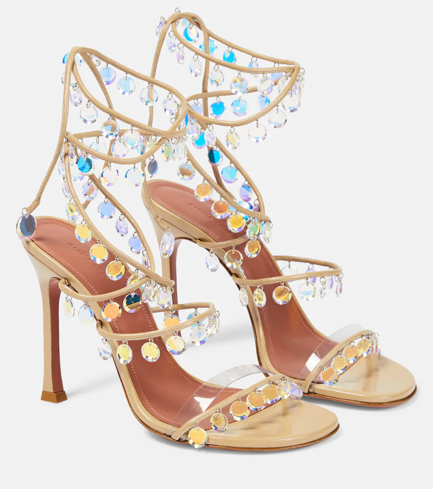 Amina Muaddi Tina 105 embellished leather sandals | Mytheresa (UK)